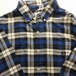 Chaps XL Mens Classic Oxford Shirt  Brushed 100% Cotton Blue Sapphire Plaid